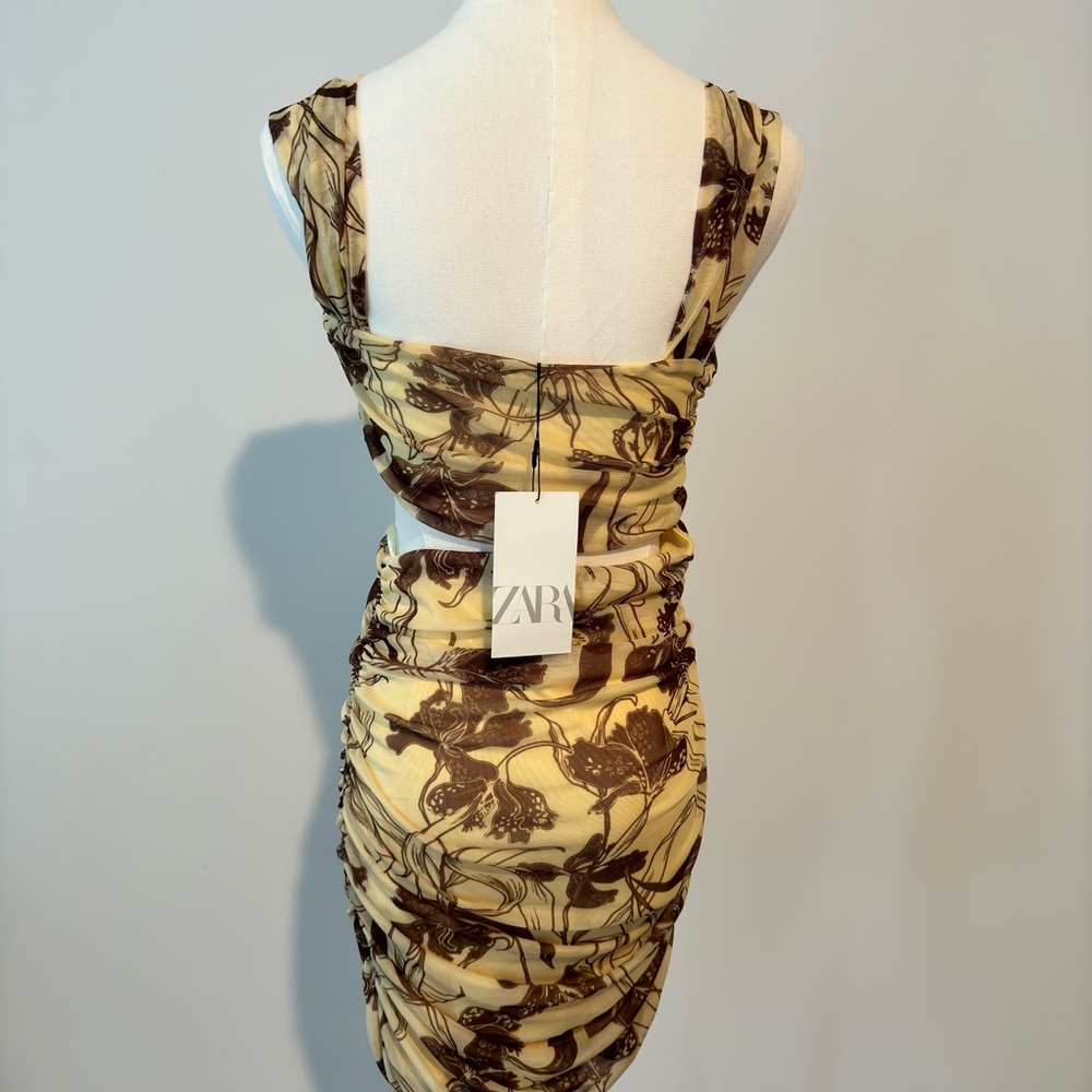 Zara Floral Print Ruched Skirt - Cream and Brown Size M NWT - Picture 9 of 10